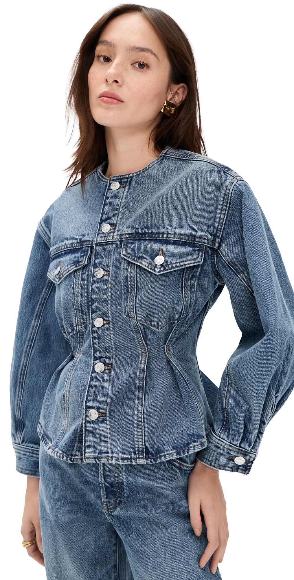 FRAME The Nipped Collarless Denim Jacket Umbria XL