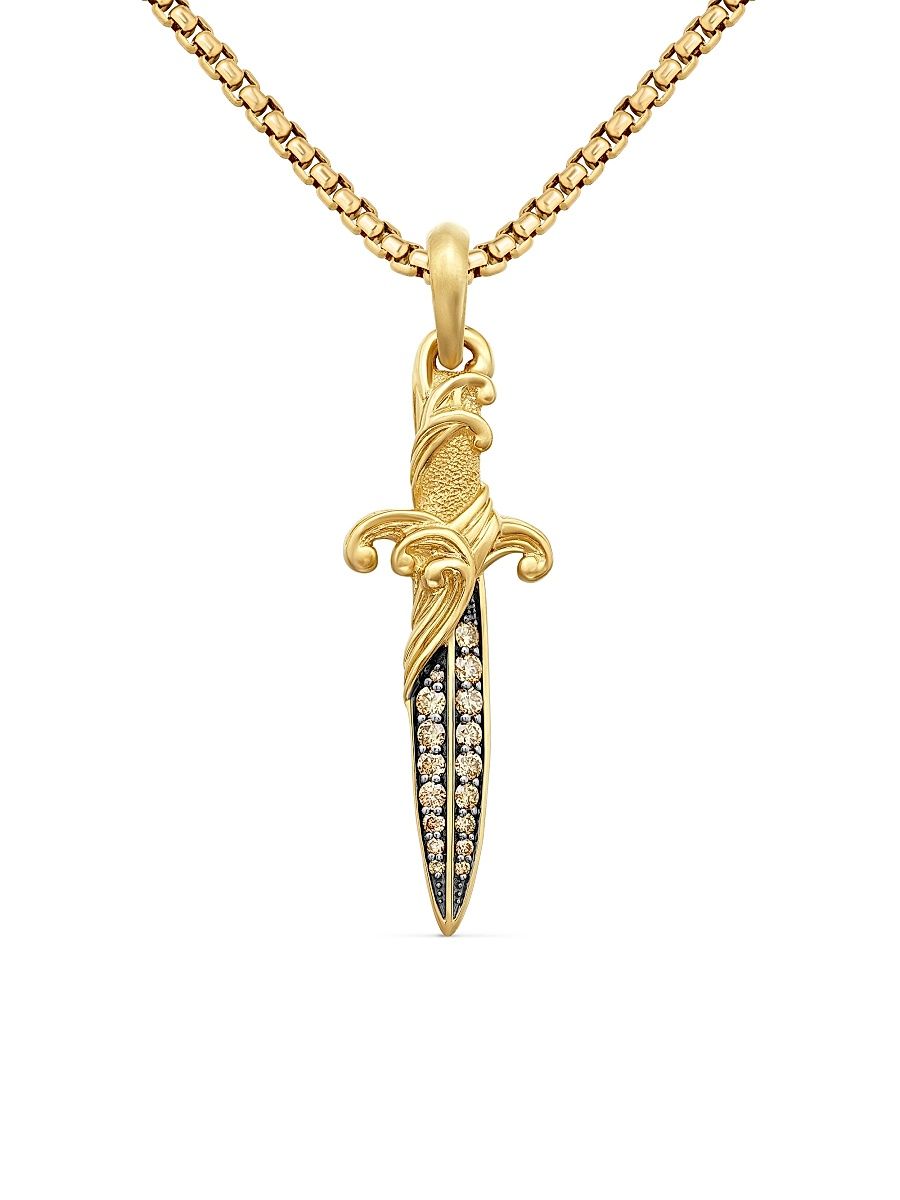 Men's Waves Dagger Amulet in 18K Yellow Gold - Cognac Diamond