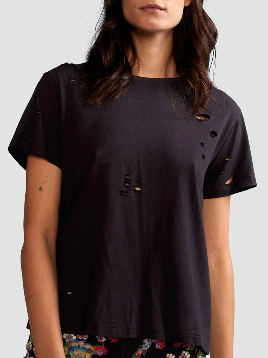 Cynthia Rowley Women's Distressed Cotton T-Shirt - Black - Size Medium