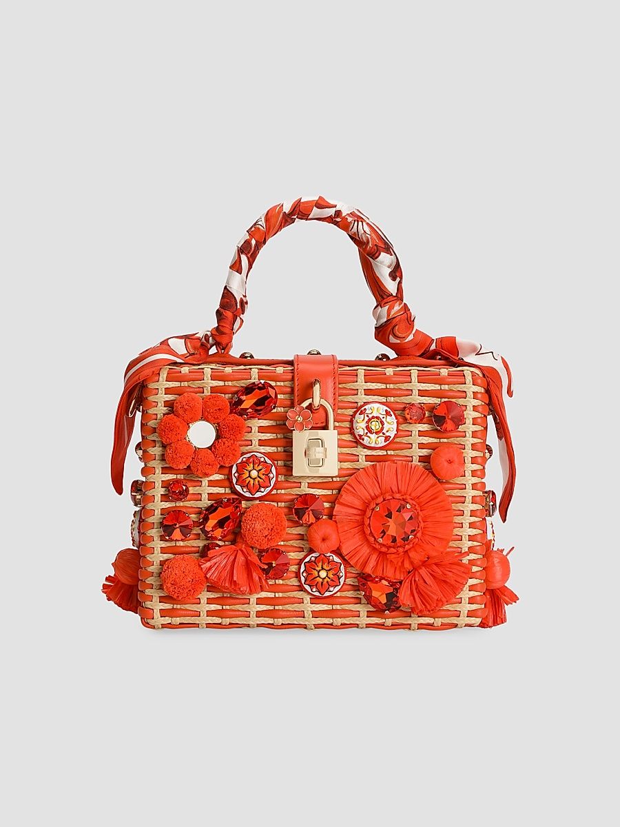 Women's Maiolica Arancio Embellished Raffia Box Bag - Orange Naturale