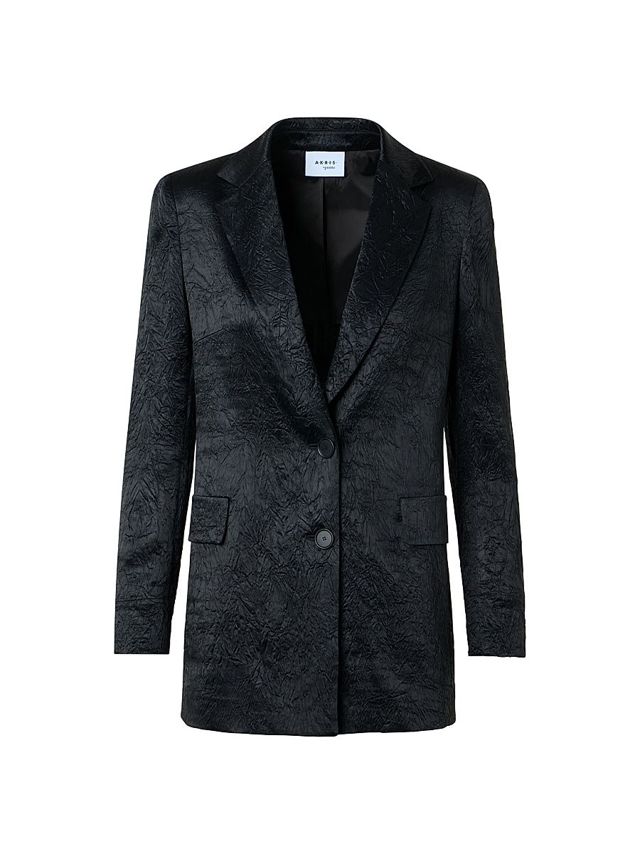Women's Crinkled Satin Single-Breasted Jacket - Black - Size 10
