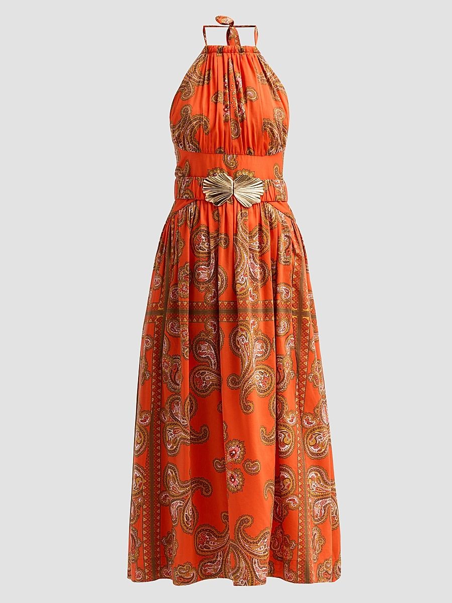 Women's Dena Paisley Halterneck Midi Dress - Sierra Paisley Orange - Size 14