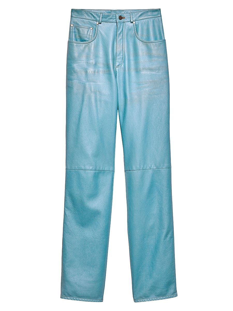Women's Five-Pocket Nappa Leather Pants - Blue - Size 6