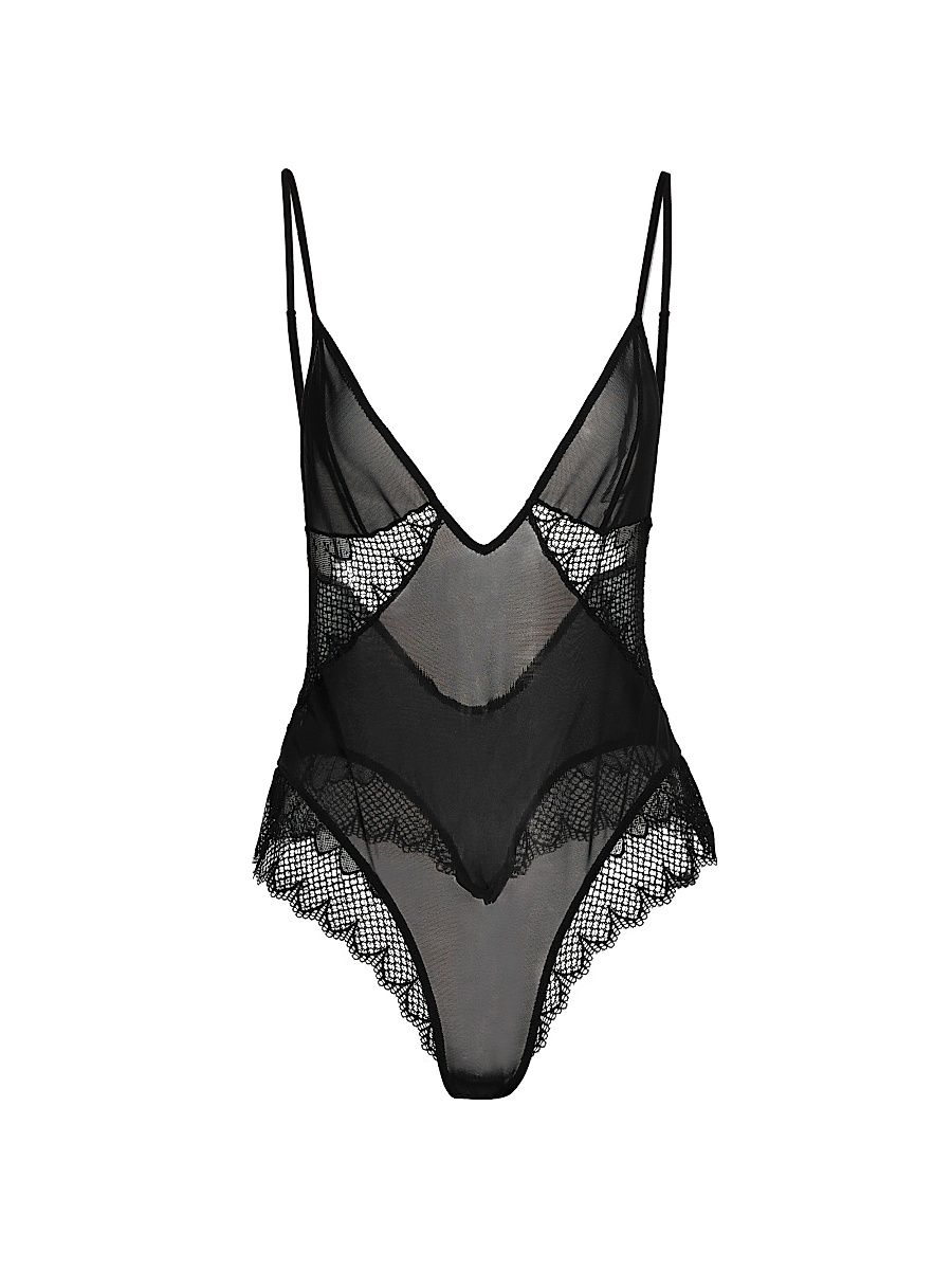Women's Clementine Lace-Trim Bodysuit - Black - Size XL