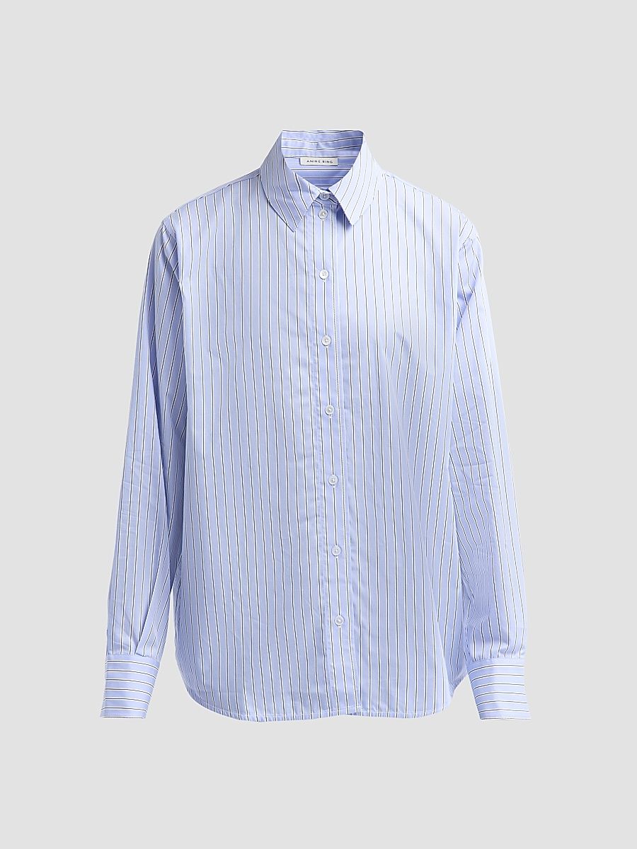 Women's Essie Striped Cotton Button-Front Shirt - Washed Blue - Size XS