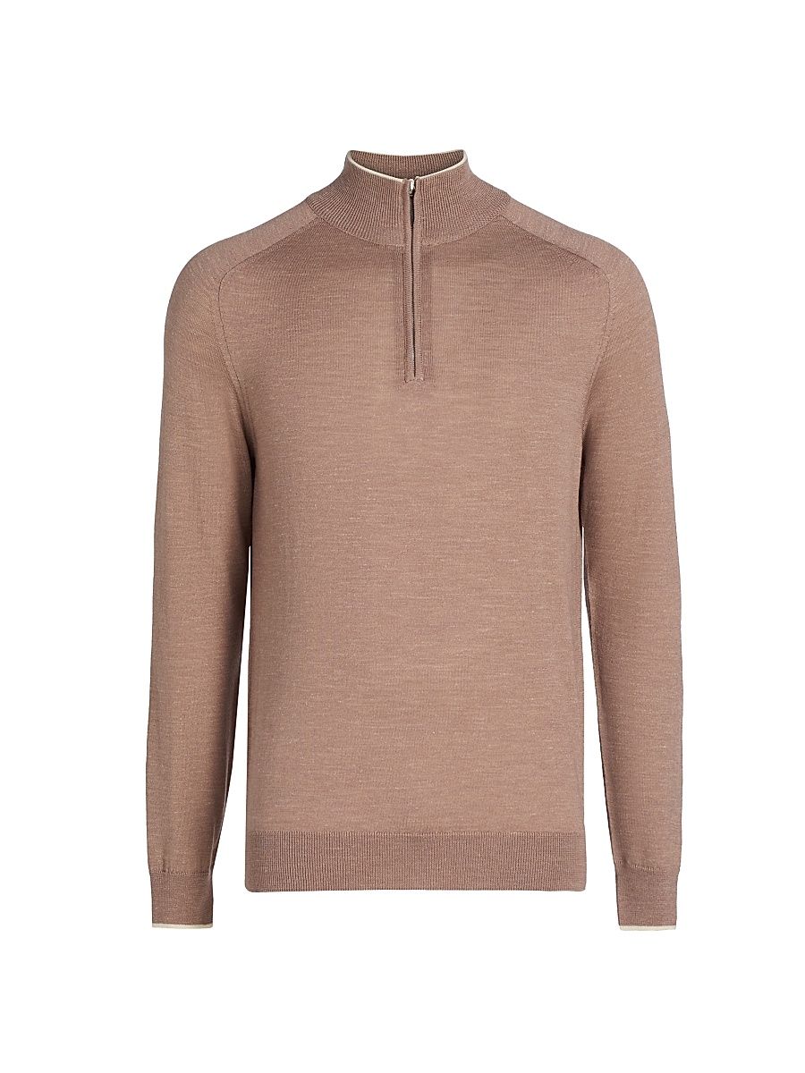 Men's Wool-Blend Quater-Zip Sweater - Brown - Size XXL