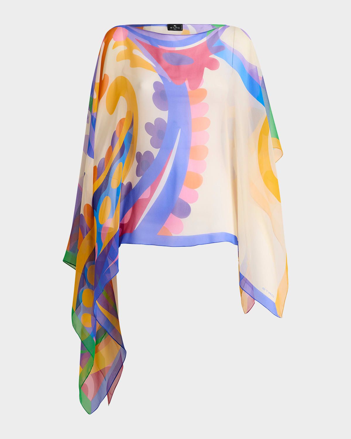 Asymmetric Printed Silk Poncho