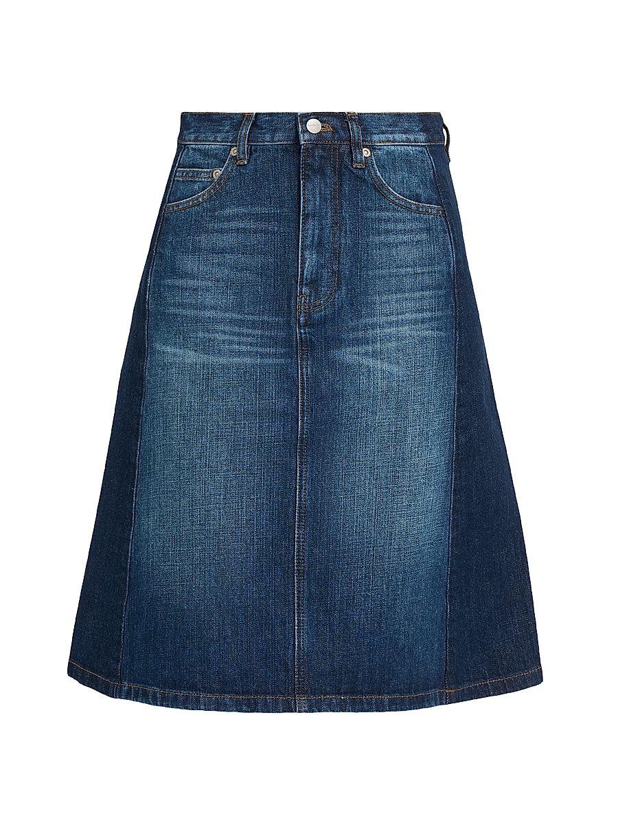 Women's Two-Tone Shadow Denim Midi-Skirt - Indigo - Size 25