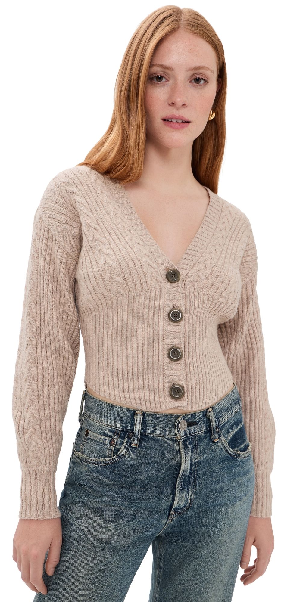 L'AGENCE Hail V Neck Cable Cardigan Light Cappuccino XXS