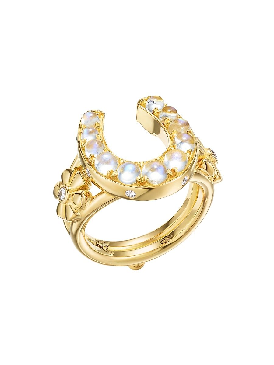 Women's Florence86 Horseshoe 18K Yellow Gold, Blue Moonstone & 0.14 TCW Diamond Ring - Yellow Gold - Size 6.5