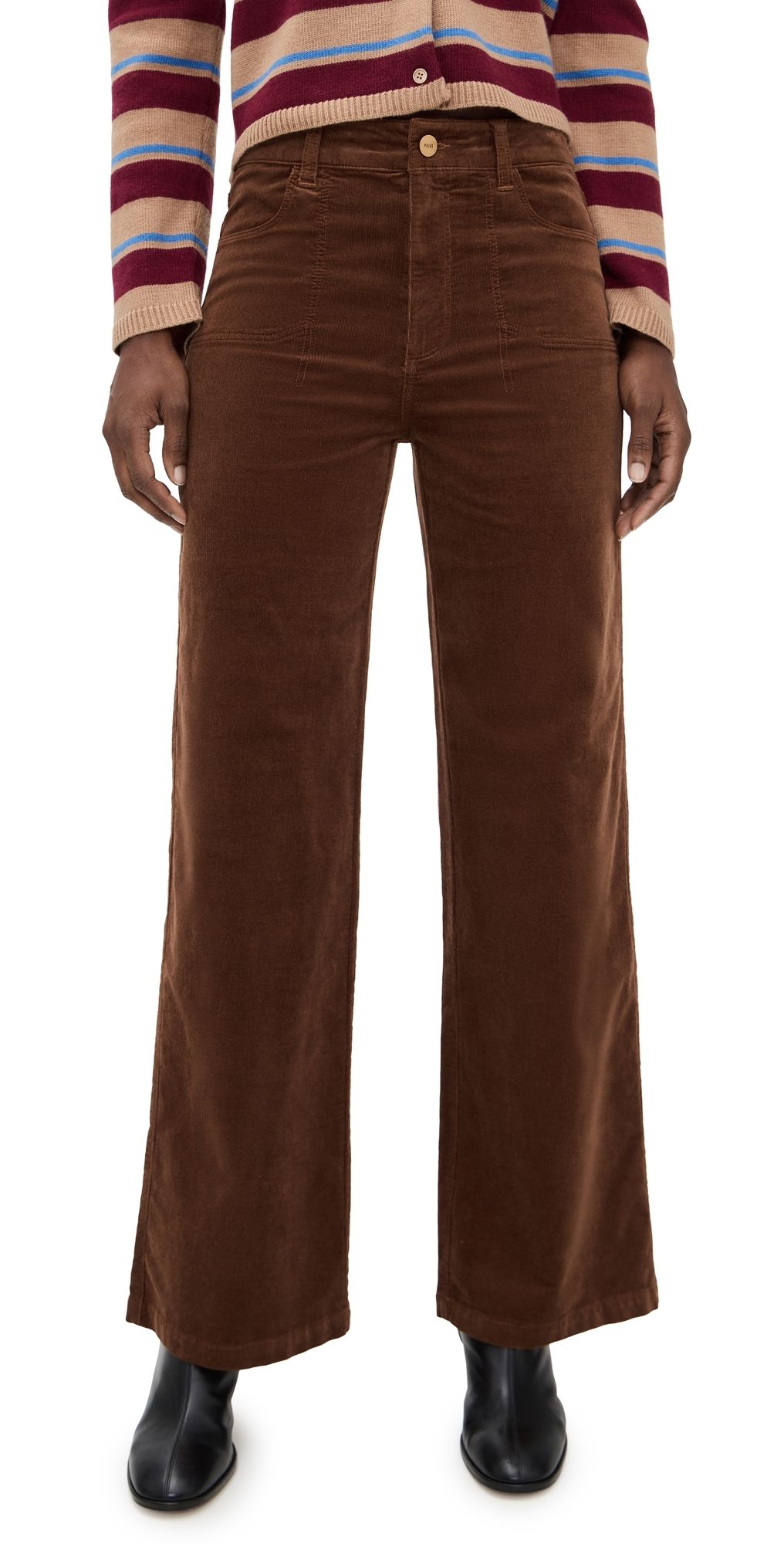 PAIGE Anessa 31 Corduroy Pants with Stitch Utility Pockets Maple Brown 32