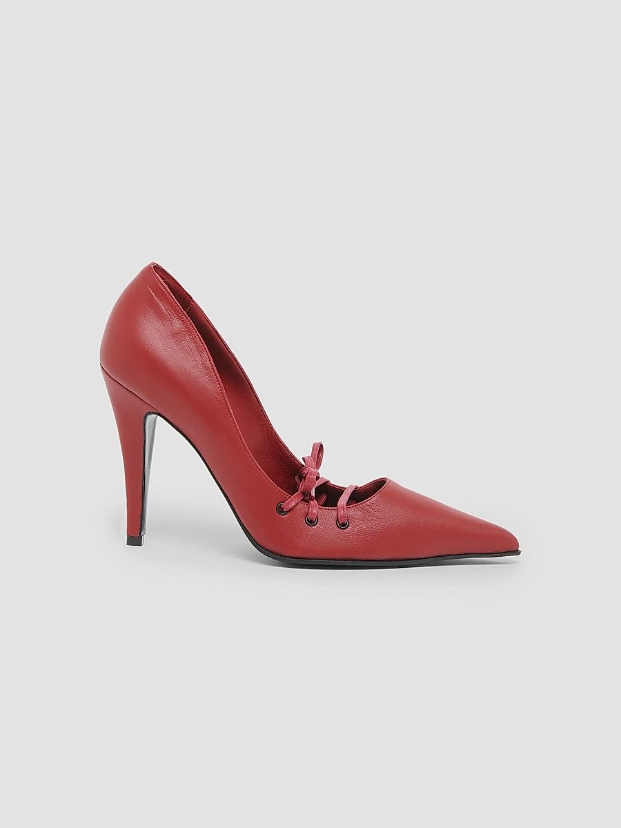 McQueen Women's Corset 100MM Leather Pumps - Crimson - Size 6.5