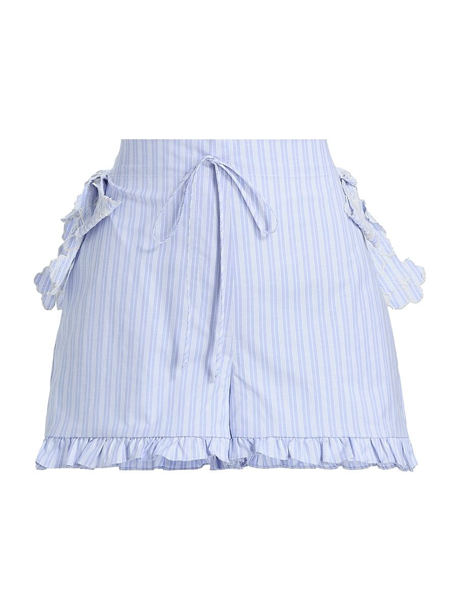 Women's Sally Striped Cotton Shorts - Blue - Size 12