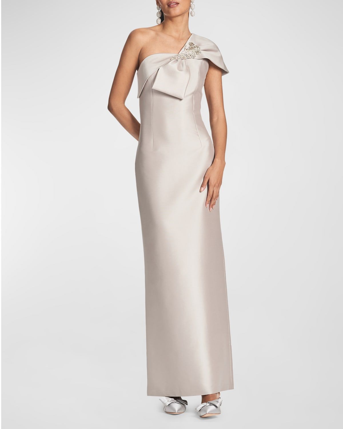 Ines One-Shoulder Bow Column Gown