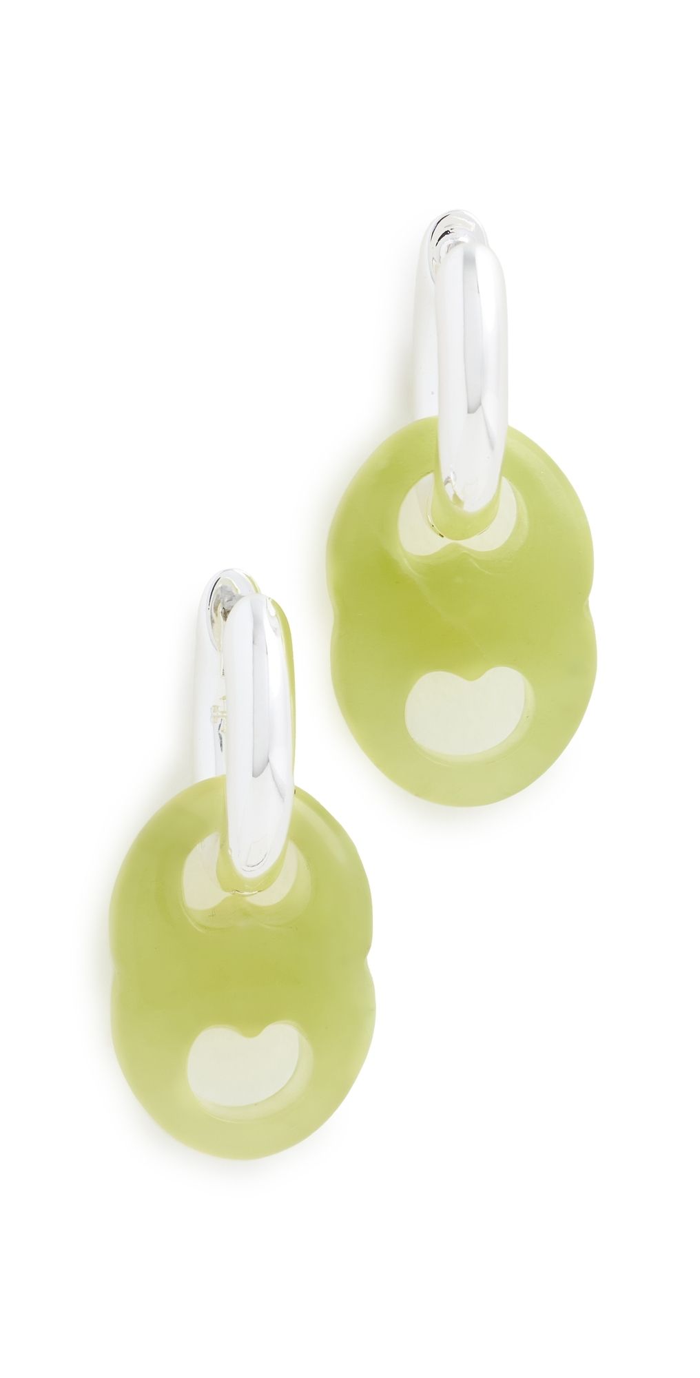Tory Burch Gemini Link Small Hoop Earrings Light Silver/Green One Size