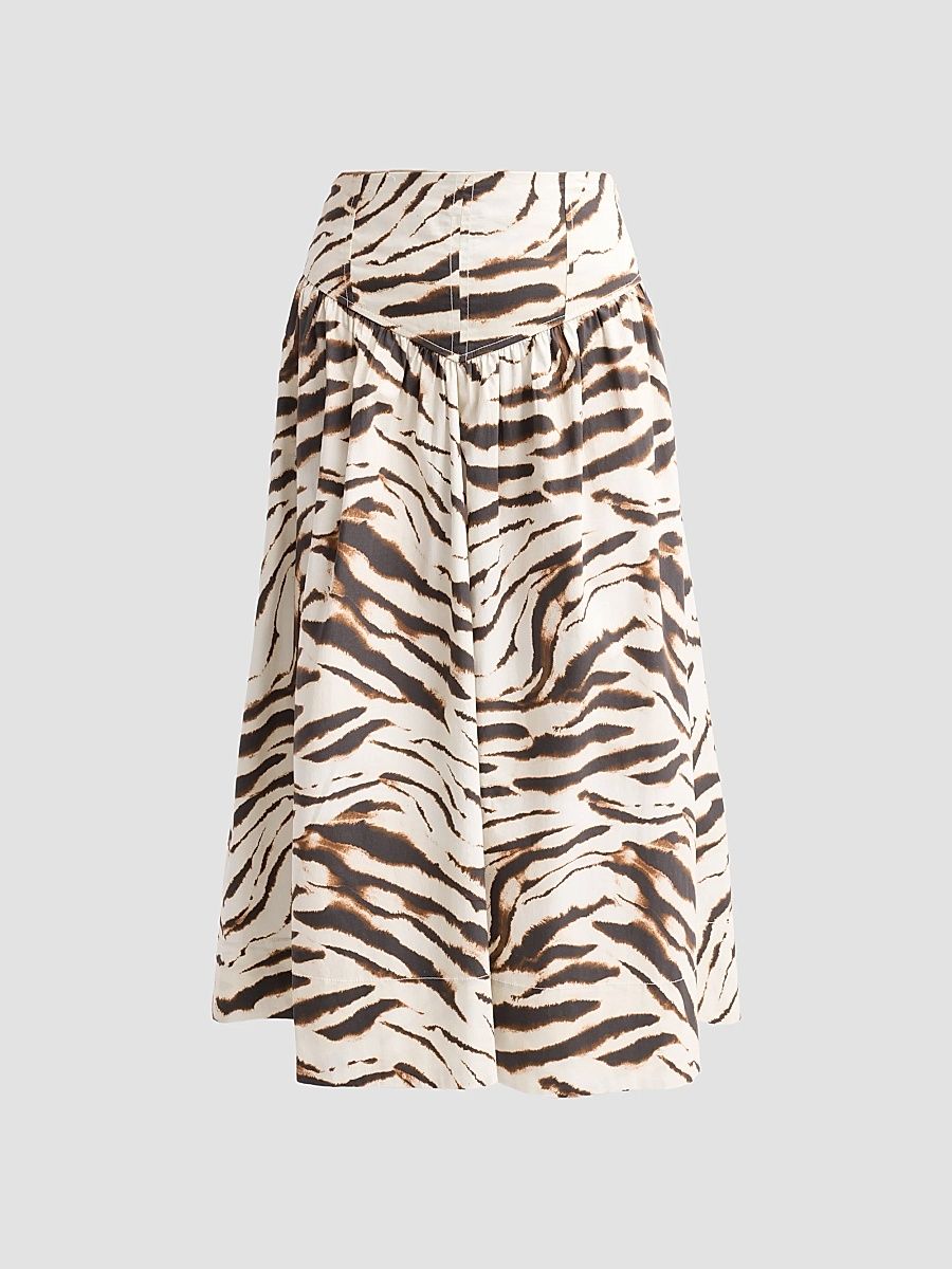 Women's Zebra Print Stretch-Cotton Midi Skirt - Egret - Size 14
