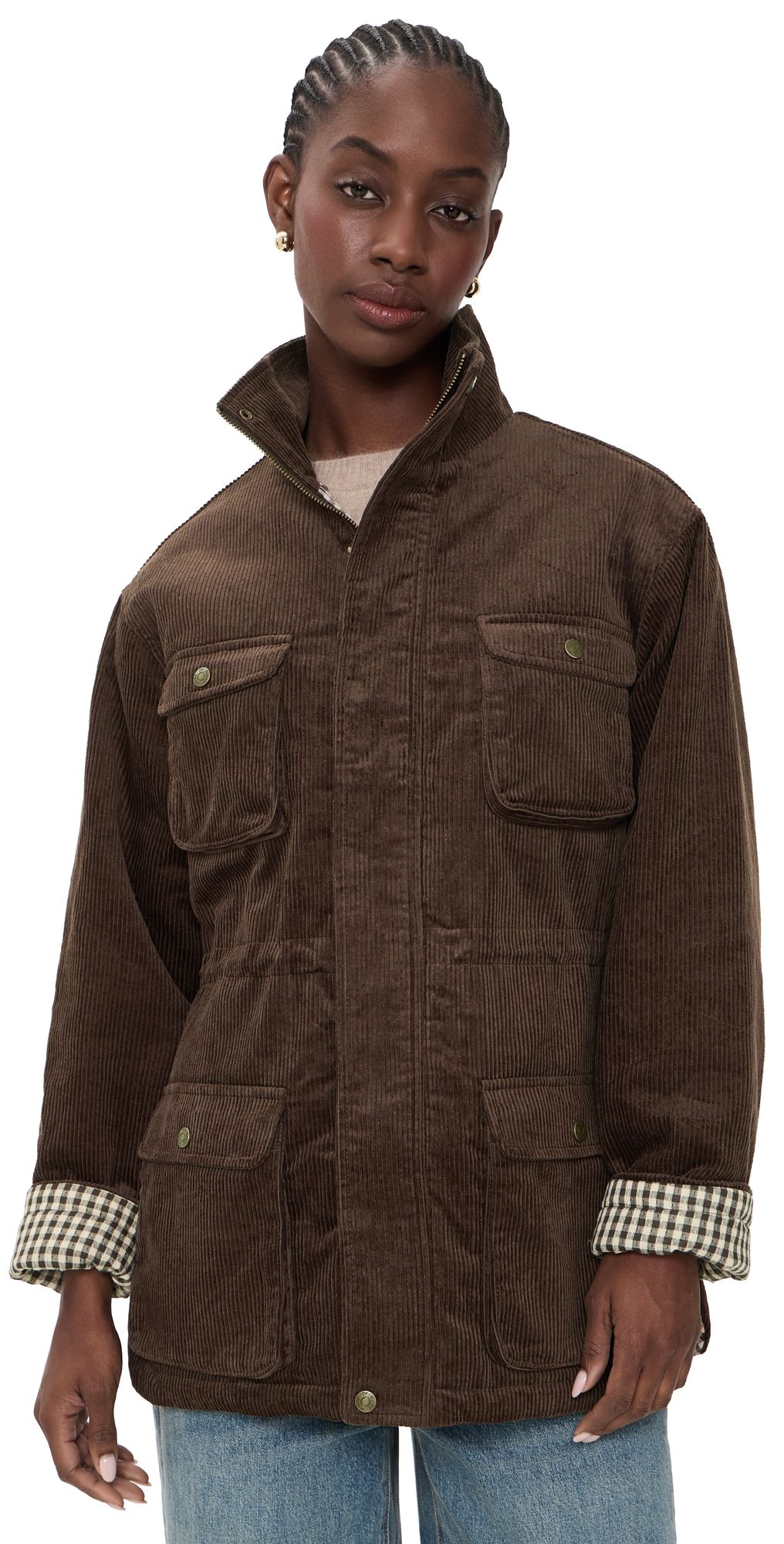 House of Sunny Corduroy Funnel Neck Jacket Dark M