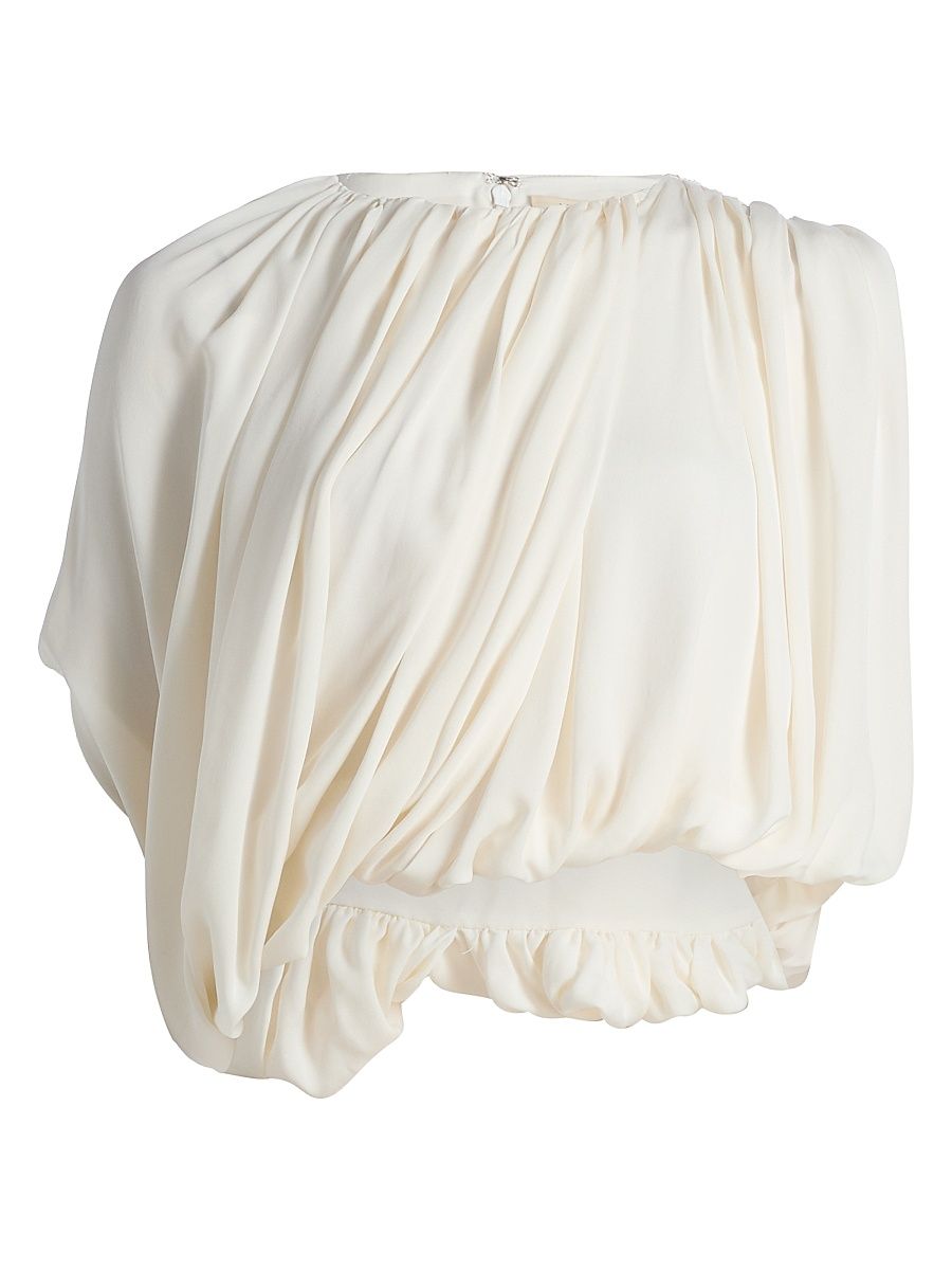 Women's Marie Asymmetric Draped Silk Crop Top - Ivory - Size XL