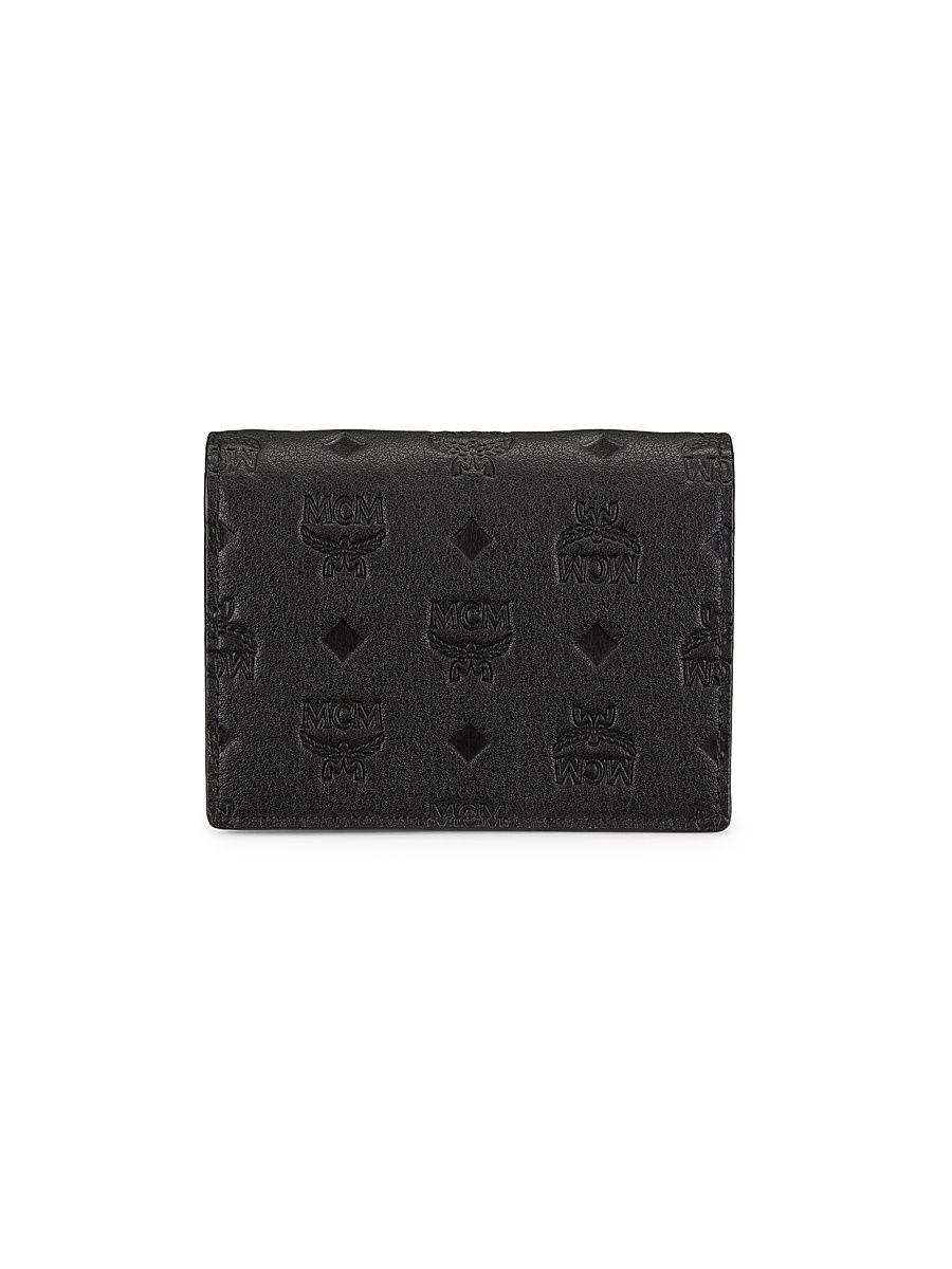 Women's Aren Monogram Leather Flap Wallet - Black