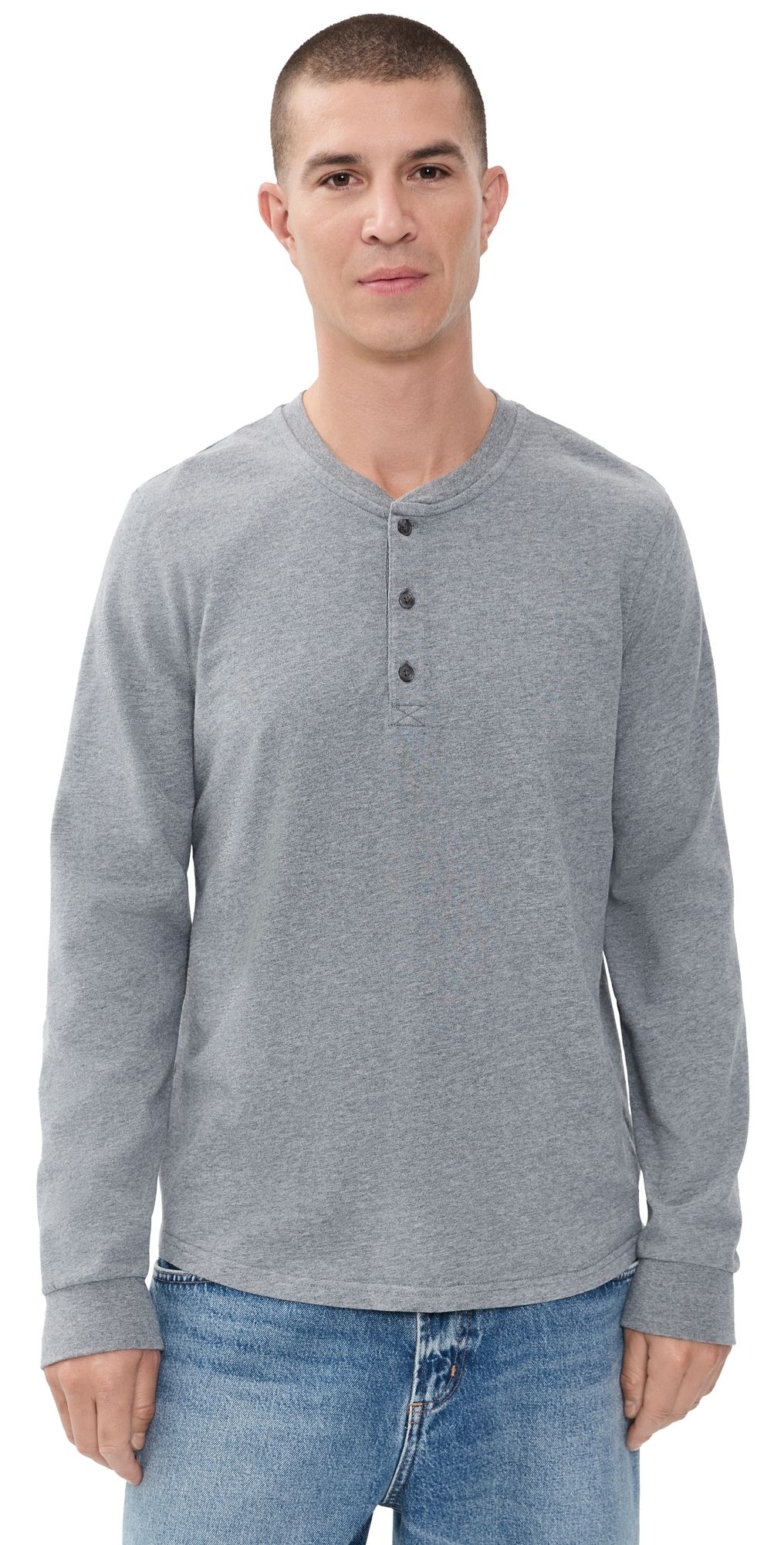 Marine Layer Luxe 250 Henley Tee Heather Grey M