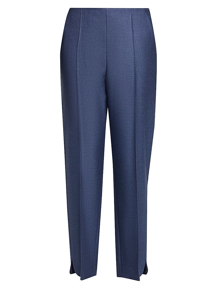 Women's Straight Silk-Wool Trousers - Solid Medium Blue - Size 0