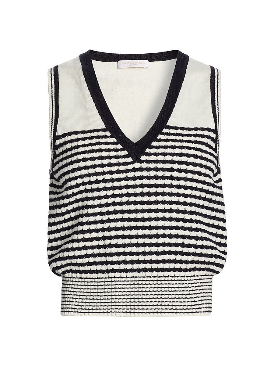 Women's Elle Striped Cotton-Blend Sleeveless Top - Black Ivory Textured Stripe - Size Small
