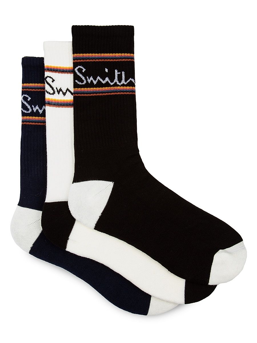 Men's 3-Pair Cotton-Blend Logo Socks