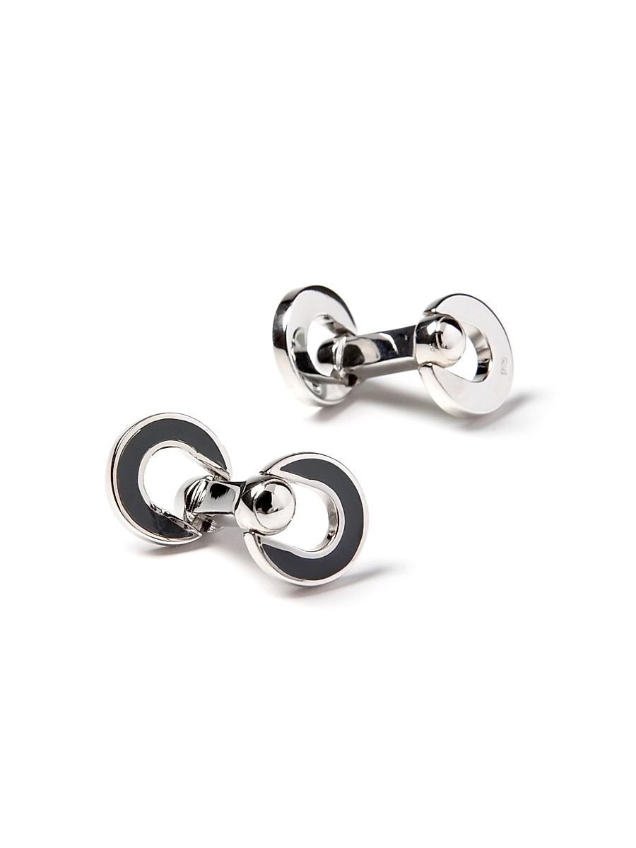Men's Horseshoe Sterling Silver & Enamel Cufflinks - Black