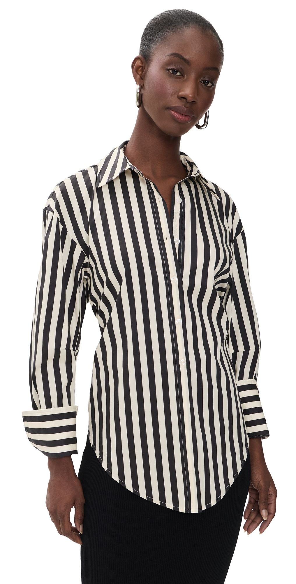 SIMONMILLER Loch Striped Poplin Button Up Top Black/White Stripe S