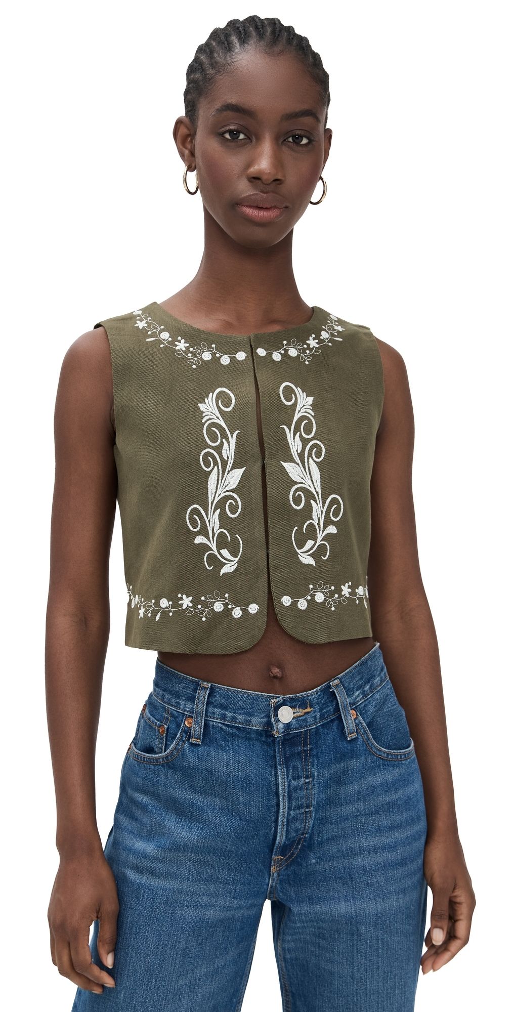 Line & Dot Brea Embroidered Top Olive XS