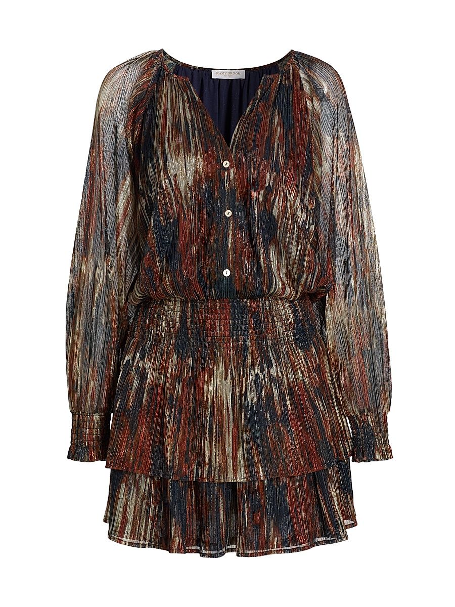 Women's Malcolm Abstract Long Sleeve Minidress - Saddle Multi Knit - Size Medium