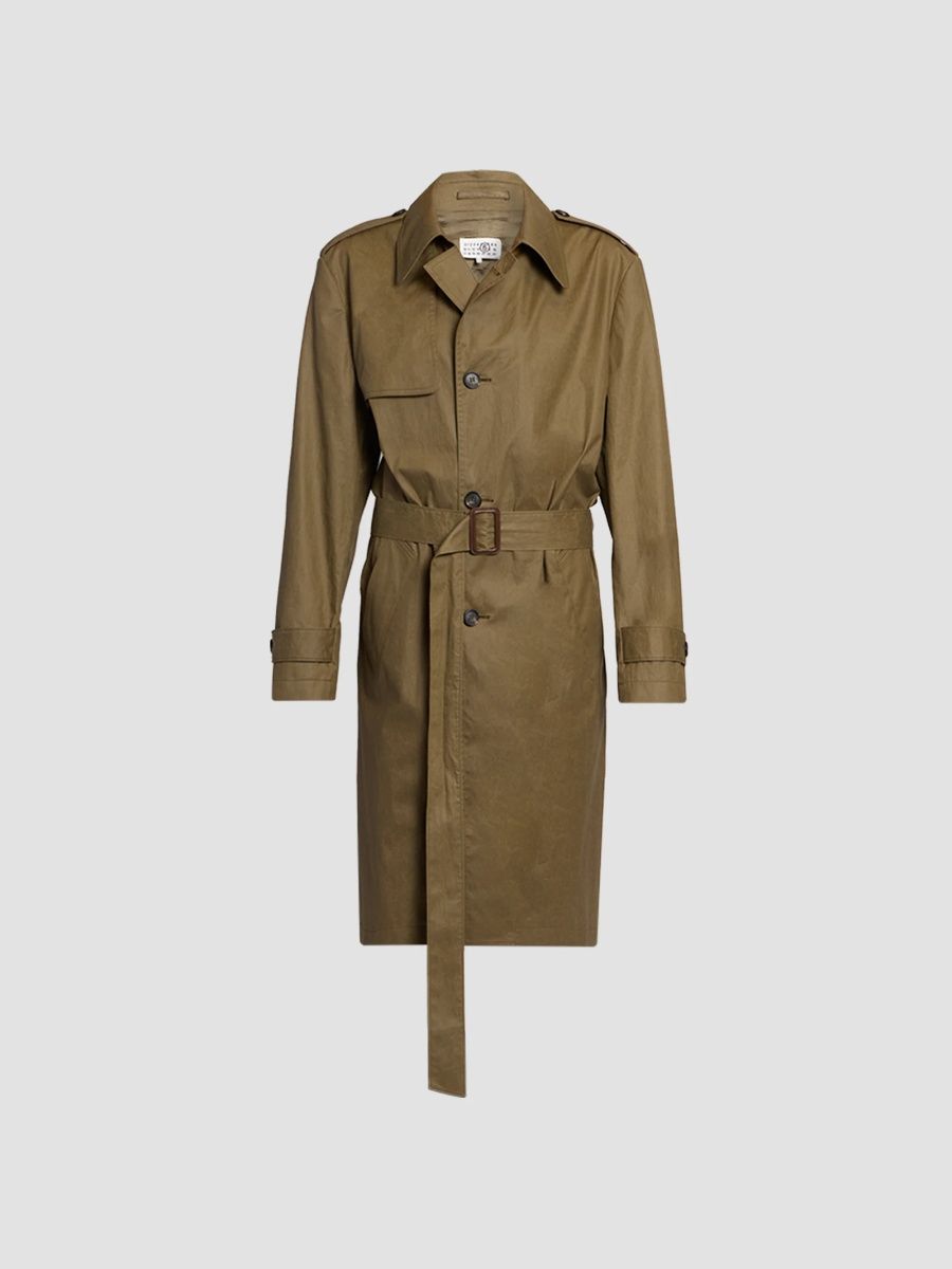 Women's Cotton Gabardine Belted Trench Coat - Khaki - Size 10