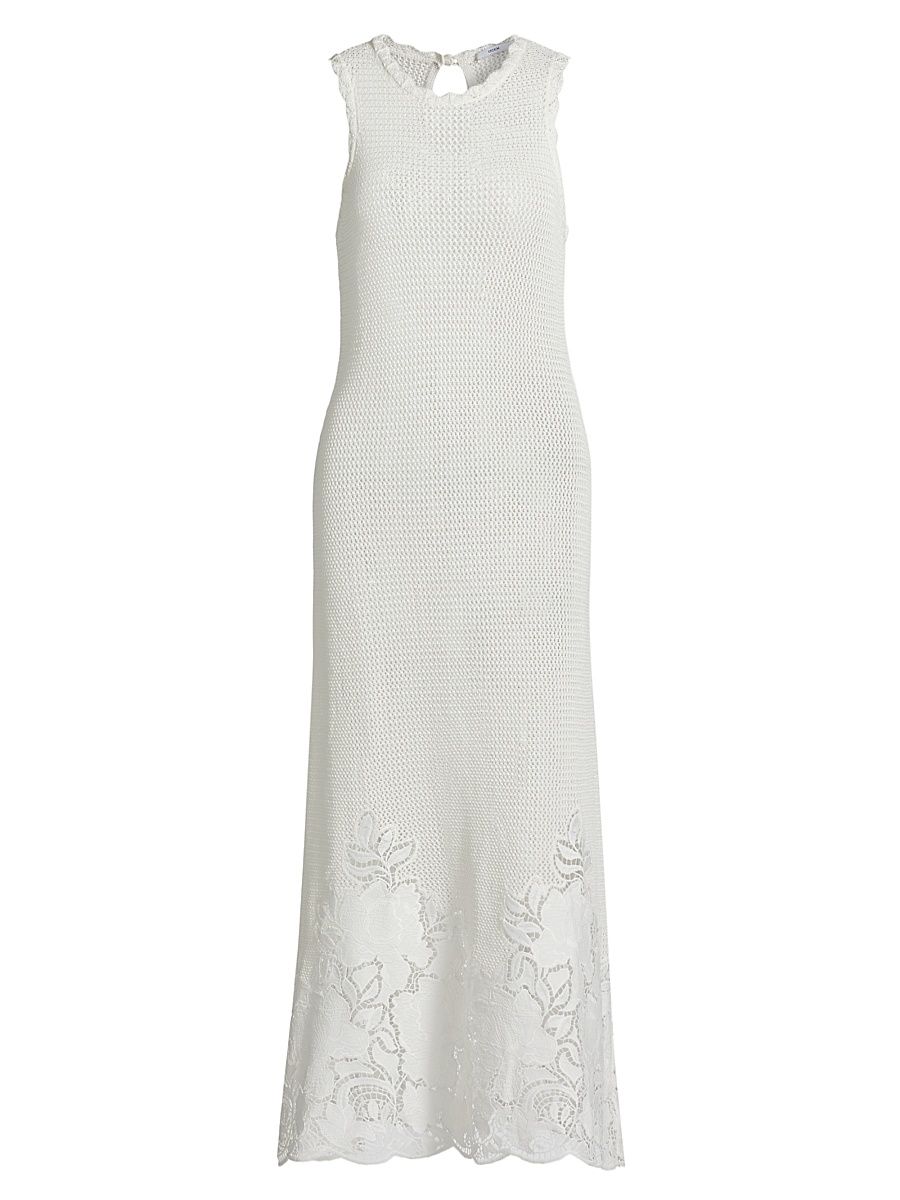 Women's Crochet Cotton Midi-Dress - Ivory - Size XL