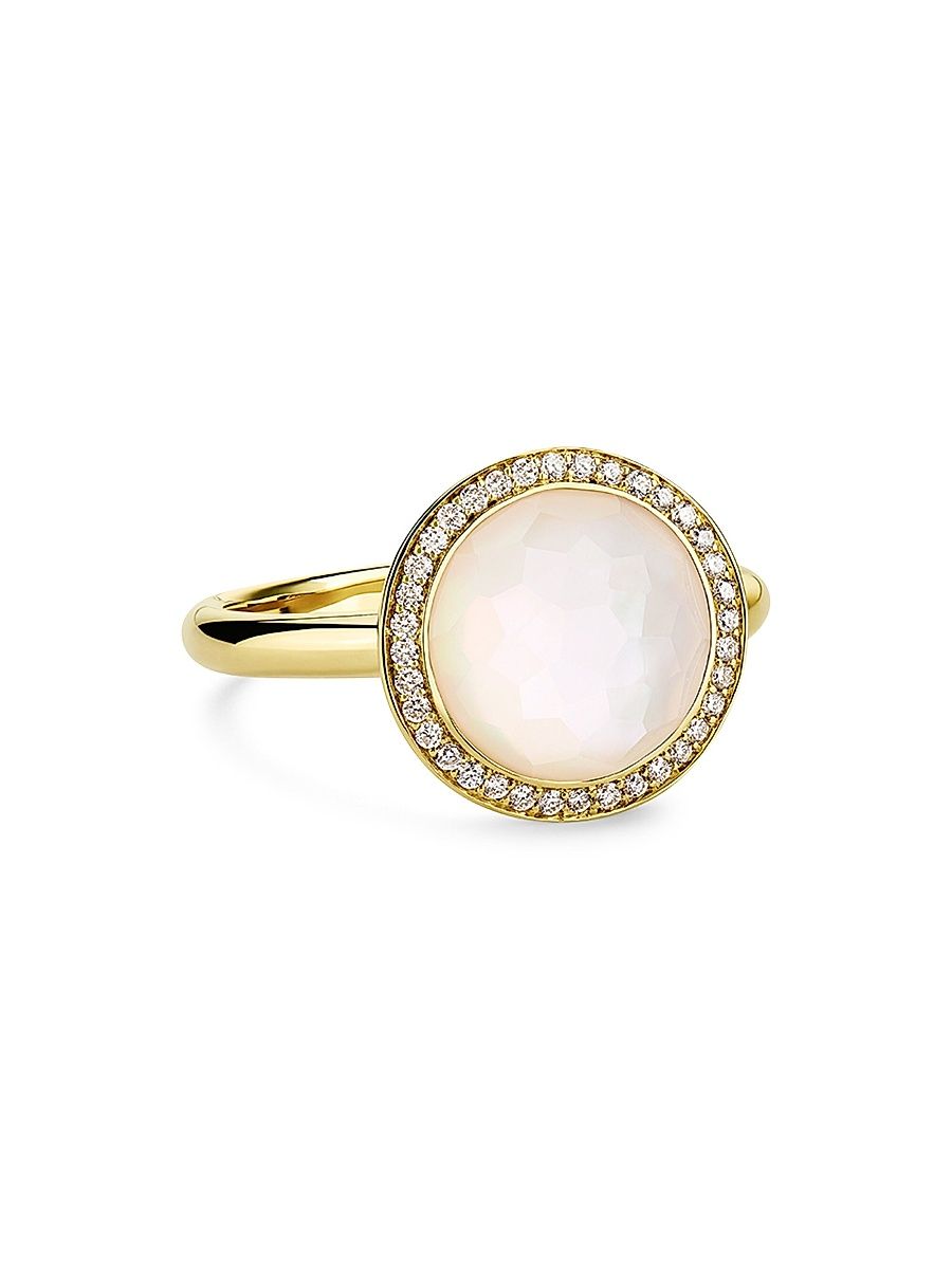 Women's Lollipop 18K Yellow Gold, Gemstone & 0.18 TCW Diamond Ring - Mother Of Pearl - Size 7