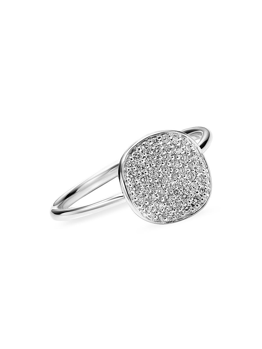 Women's Stardust Small Flower Silver & Diamond Disc Ring - Silver - Size 7
