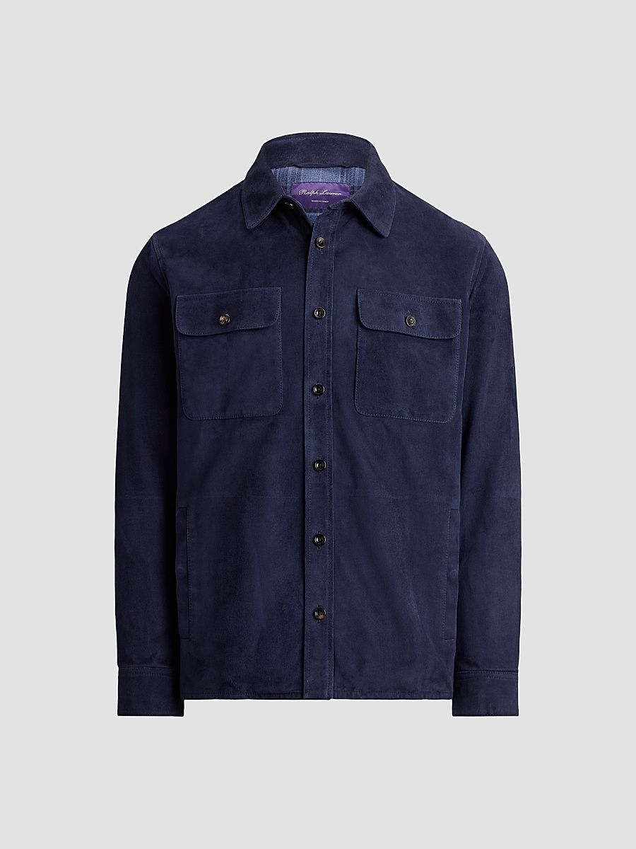 Men's Suede Shirt Jacket - Racing Navy - Size Large