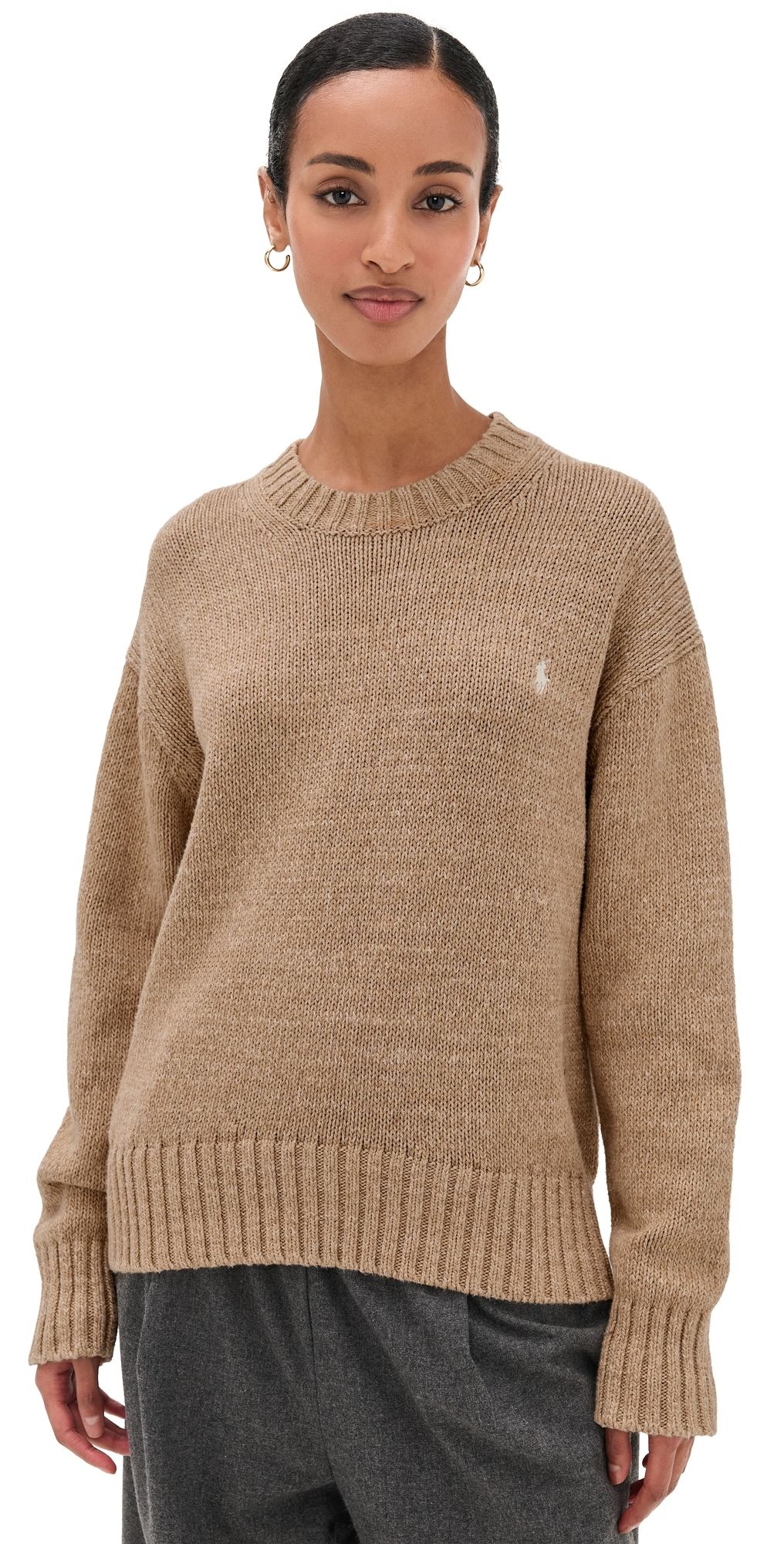 Polo Ralph Lauren Cotton-Long Sleeve-Crew Neck-Pullover Tan Heather L