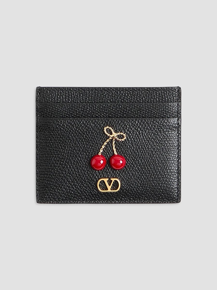 Valentino Women's Cherryfic Grainy Calfskin Cardholder - Black