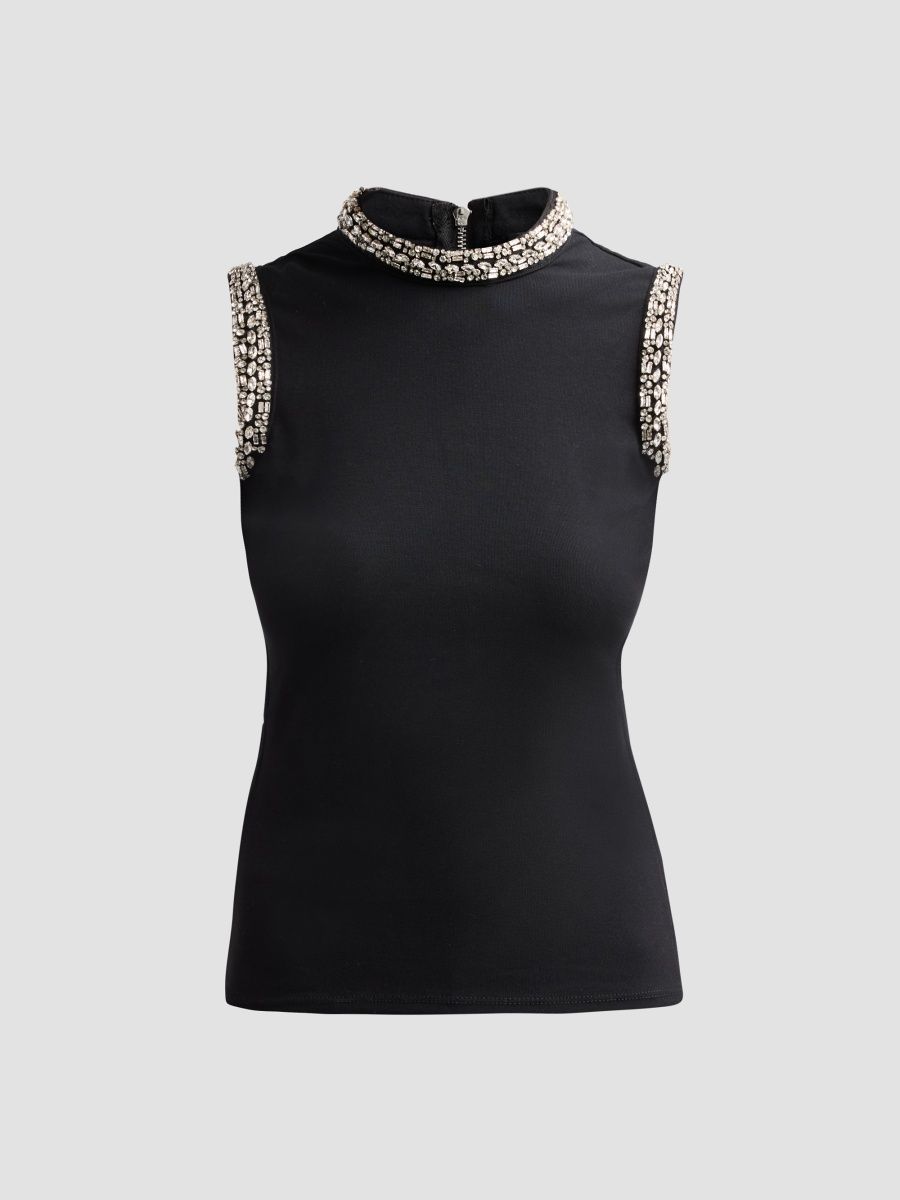 Generation Love Women's Lavinia Embellished Sleeveless Top - Black Clear - Size Large