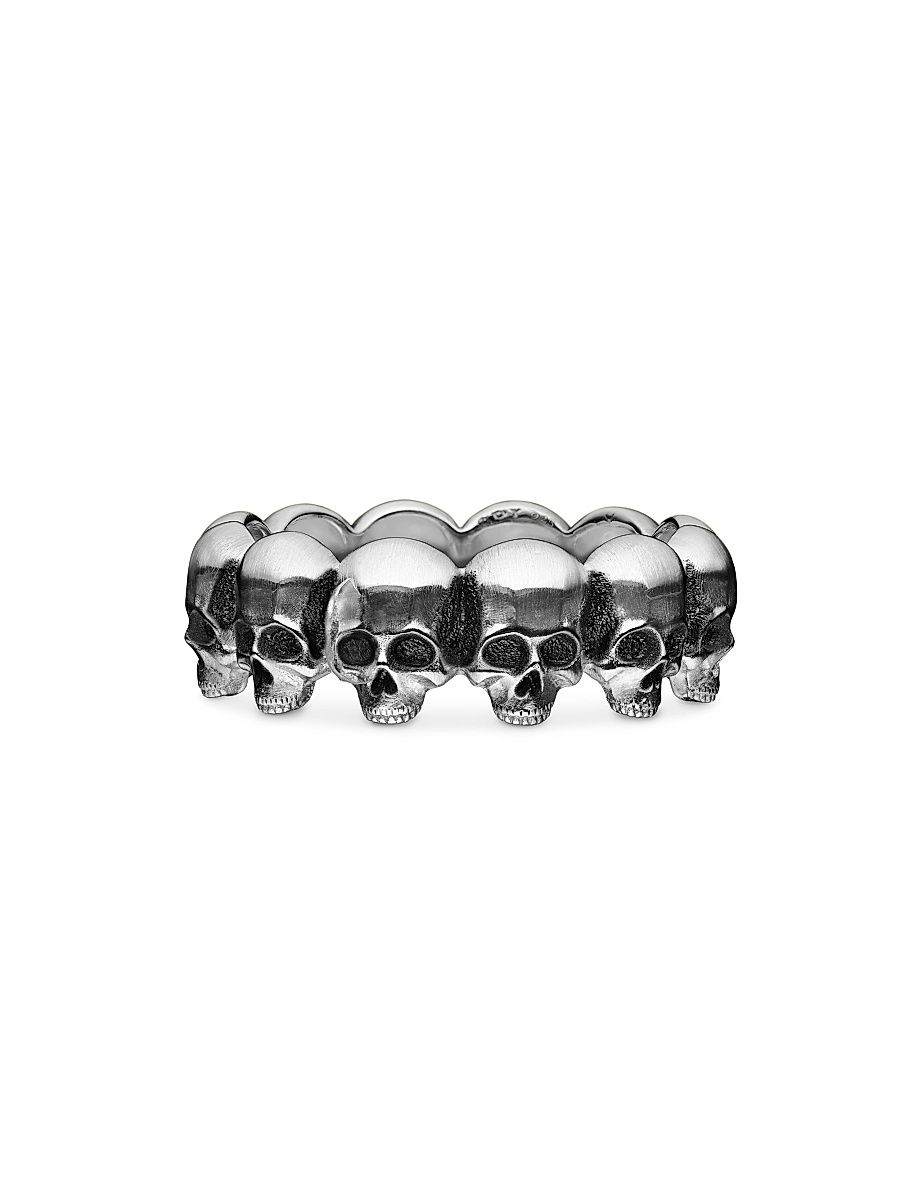 Men's Memento Mori Skull Band Ring in Sterling Silver, 8.5MM - Sterling Silver - Size 10