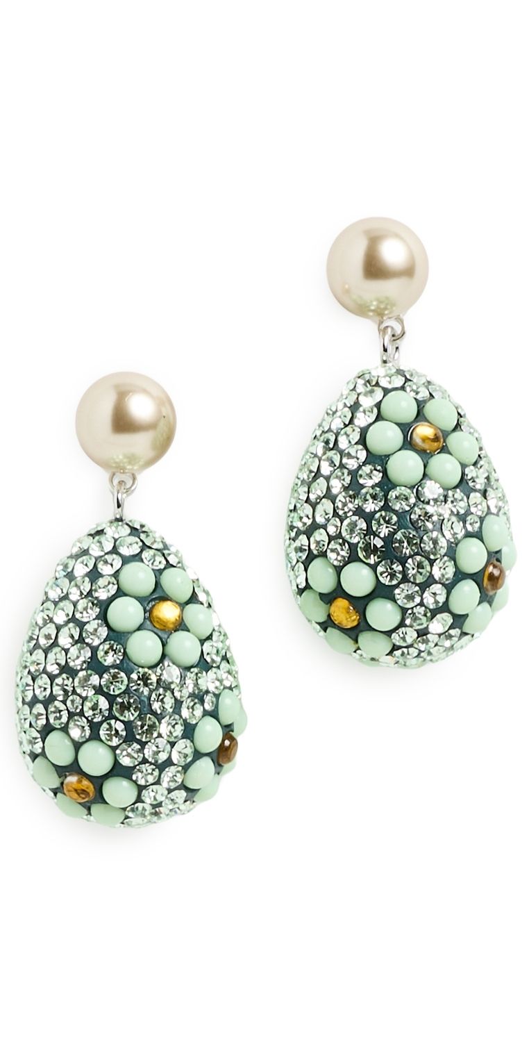 Tory Burch Curiosity Crystal Pearl Drop Earrings Tory Silver / Mint One Size