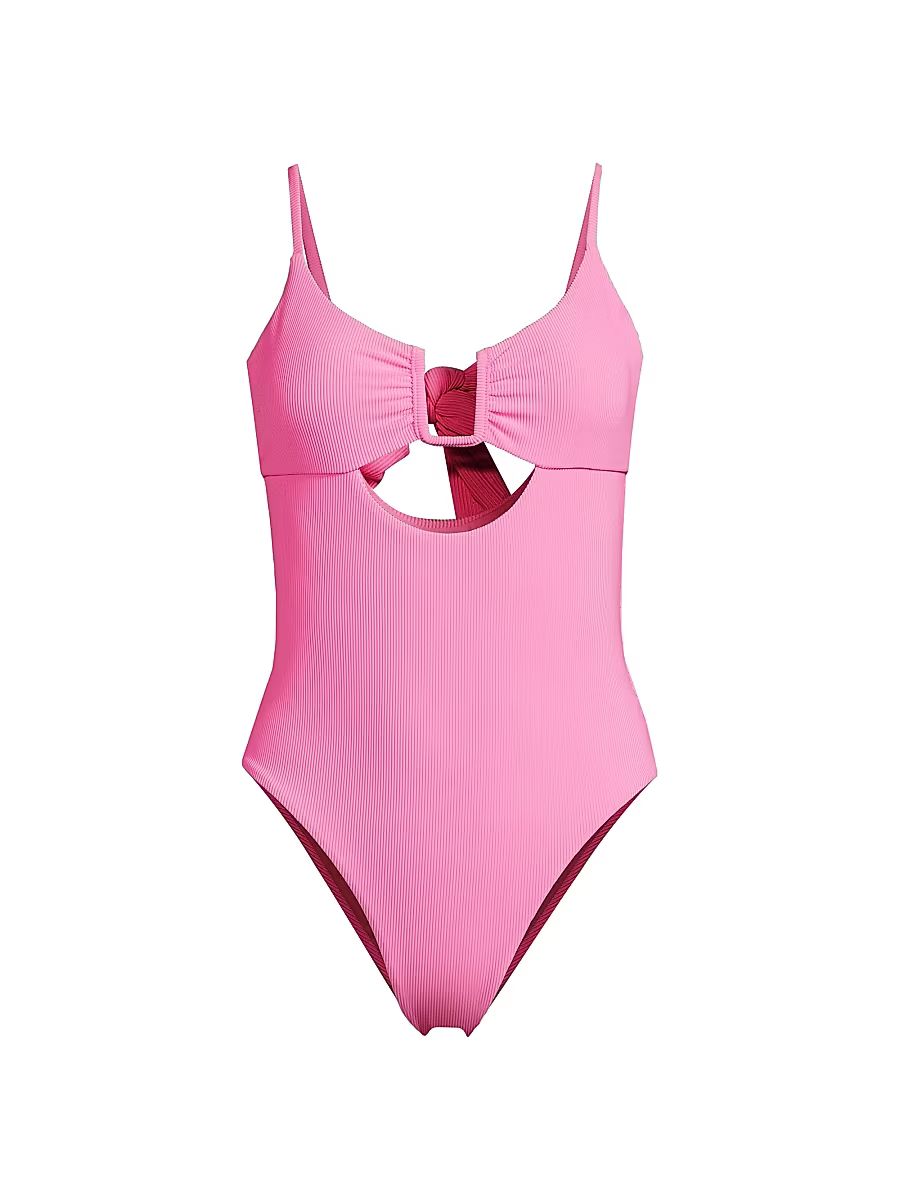 Women's Lindy Ribbed Cut-Out One-Piece Swimsuit - Peak Pink - Size Large
