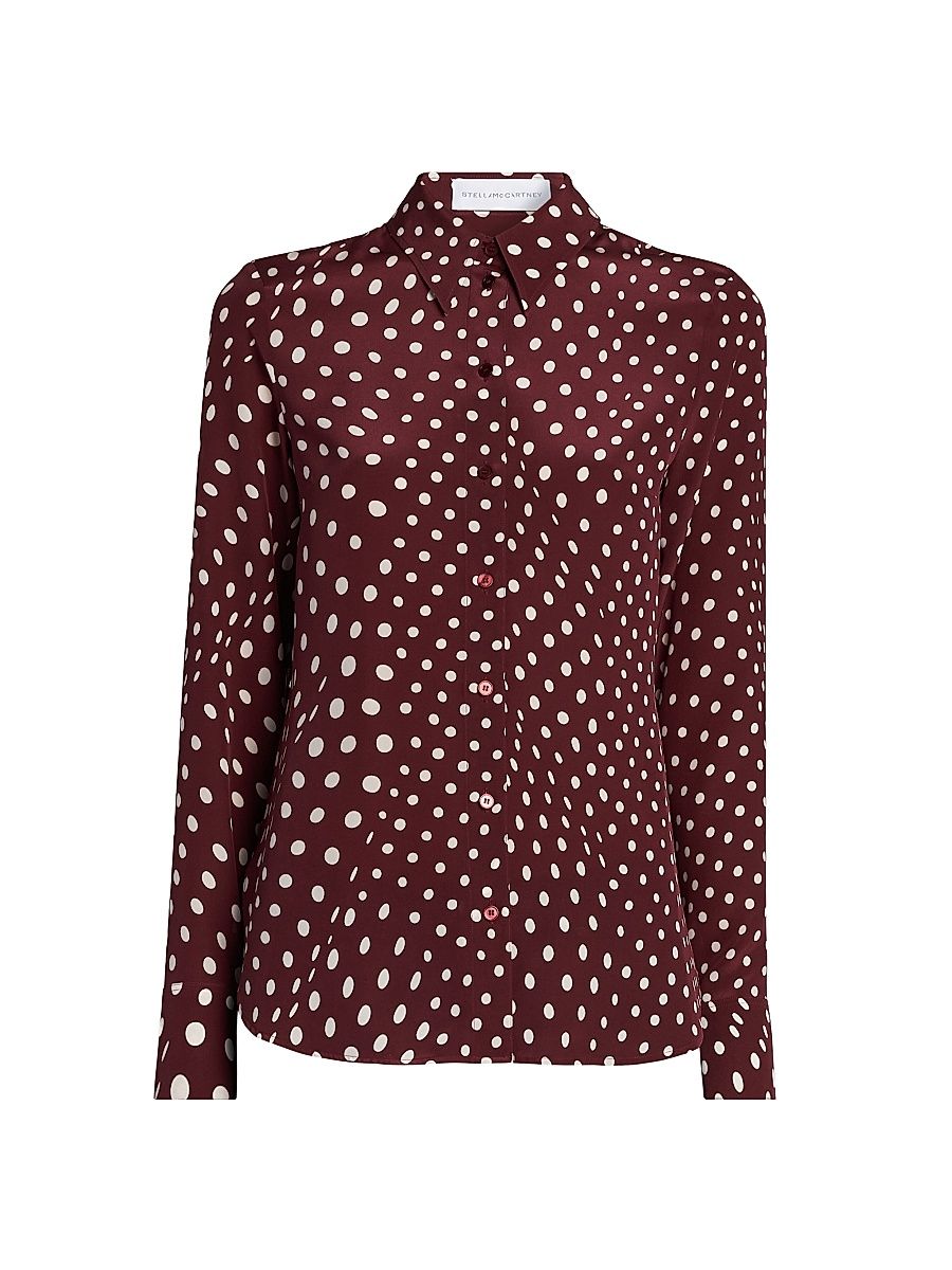 Women's Polka Dot Print Silk Shirt - Burgundy Cream - Size 12