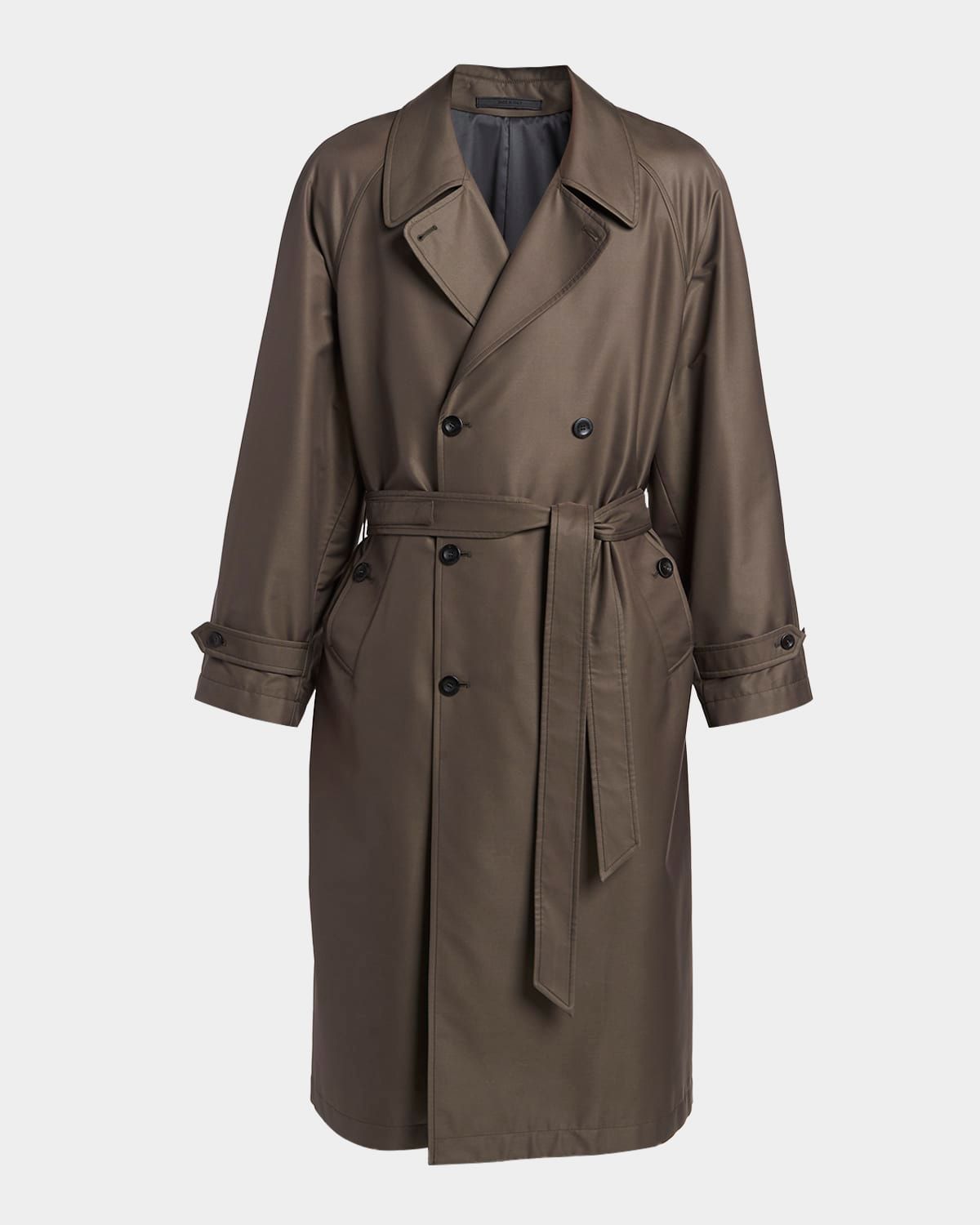 Men & apos;s Silk and Nylon Belted Overcoat