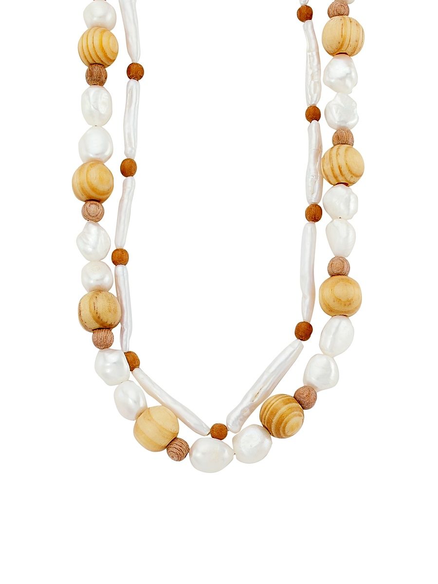 Women's Aqua 2-Piece Wood & Pearl Necklace Set - Pearl