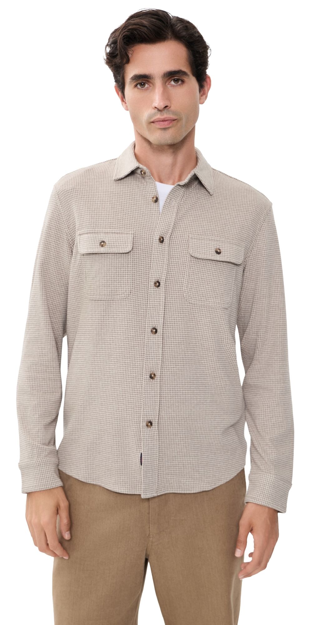 Faherty Legend Sweater Shirt Taupe Brown Pincheck S