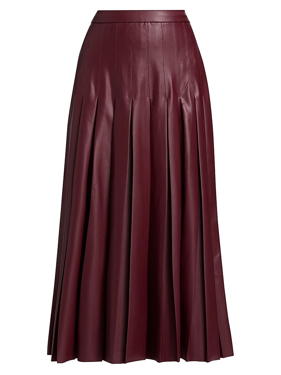 Women's Arlette Faux Leather Pleated Midi-Skirt - Port Royale - Size Medium