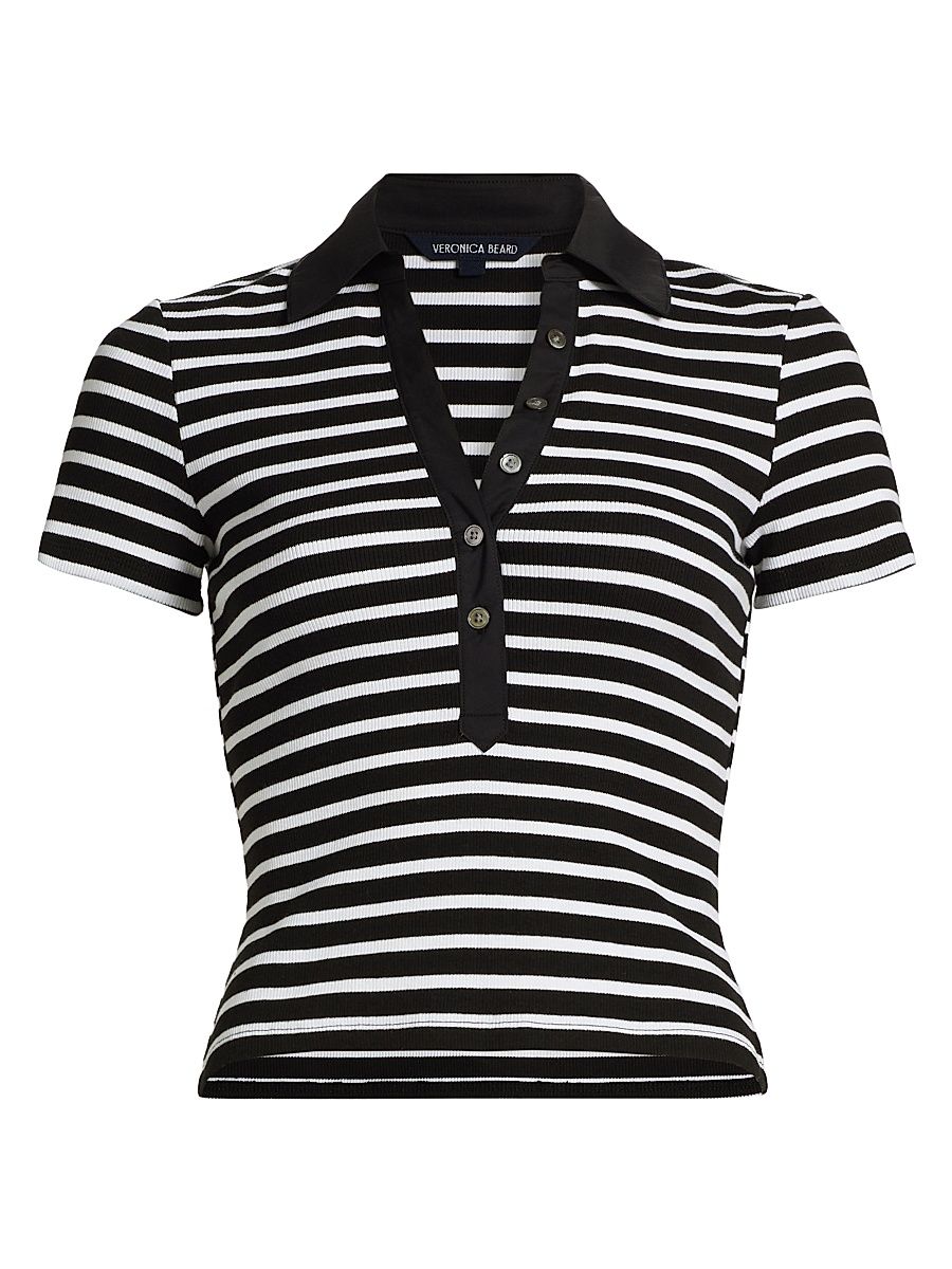 Women's Kearney Striped Polo T-Shirt - White Black - Size XS