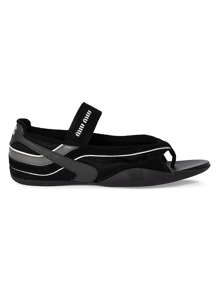 Women's Gymnasium Technical Fabric Thong Ballerinas - Black - Size 7.5