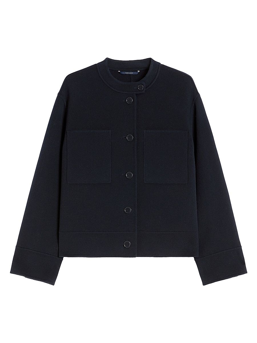 Women's Cropped Wool Jacket - Navy - Size 14